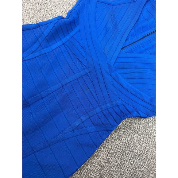 Hervé Léger Women's Medium Blue V Neck Dress Gown - Picture 12 of 16